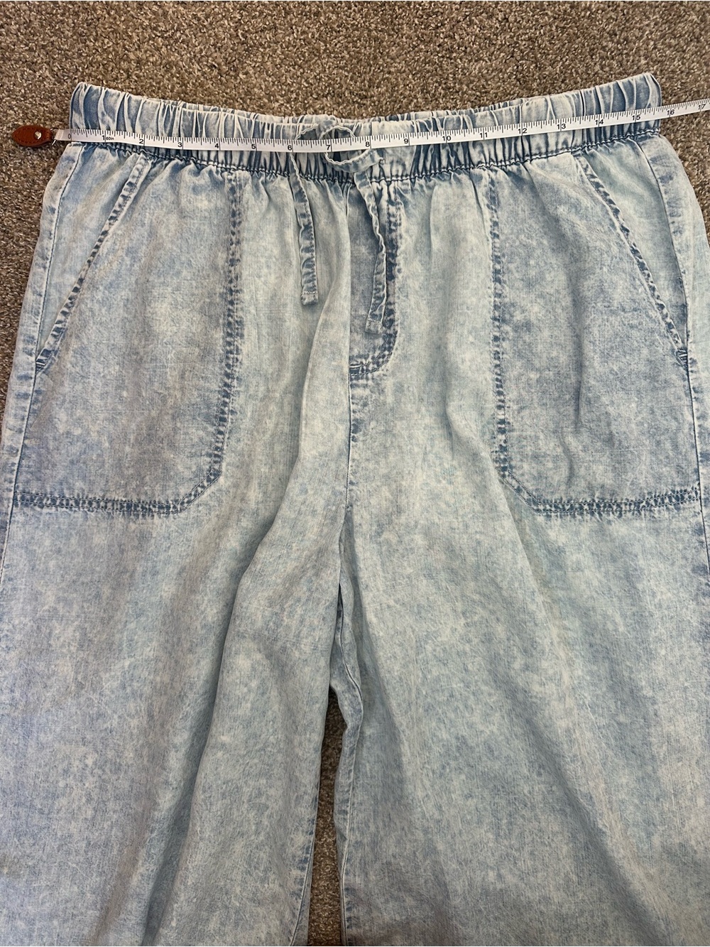 Splendid Pants Wide Leg Blue Stone Wash Lyocell Pull On Pockets Women’s L Beach - Picture 9 of 14